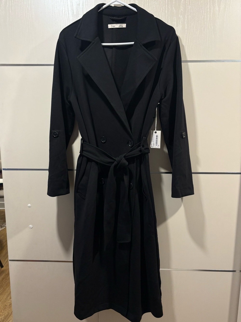 Black Trench Coat with Tie Belt
